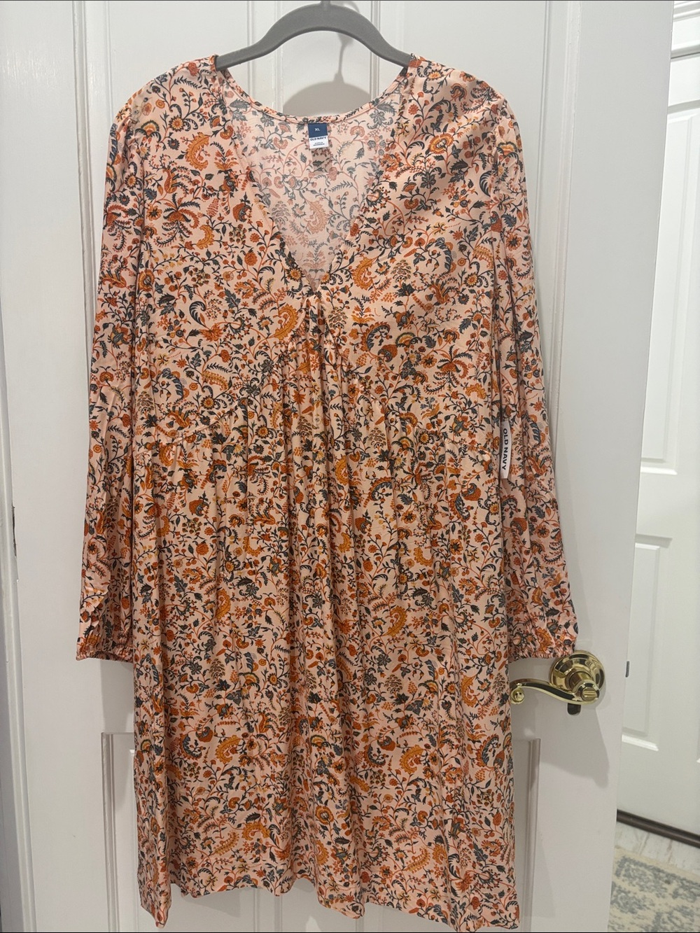 Old Navy Peach and Rust Floral Long Sleeve Dress Sz XL